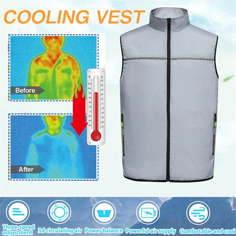 (image for) TENGOO Air Conditioning Clothing Vest Three Wind Speeds Heatproof Cooling Clothing USB Charging Sun Protection Continuous Cooling Jacket with Two Fans for Summer High Temperature Outdoor Work